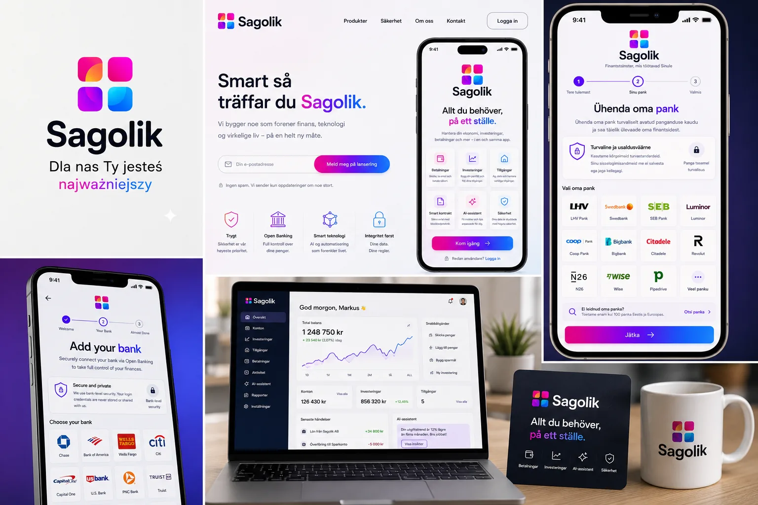 Sagolik brand system across web, mobile and print